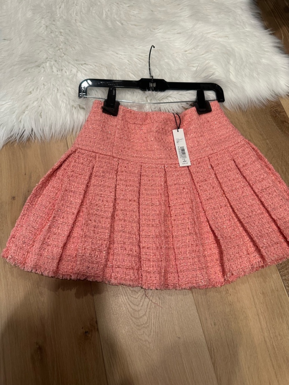 Alice and Olivia Pink Pleated Tweed Mini Skirt